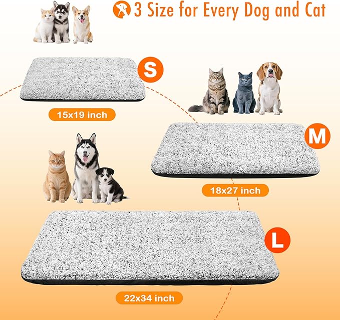 WanpeeGoo Self Warming Pet Bed for Cats & Dogs, Heated Pet Mat, 2.0 Upgraded Thermal Foil Heating Pad, Plush Self-Heating Bed for Crate, Floor, with Removable Washable Cover, Non-Slip, Gray, 18"x27"