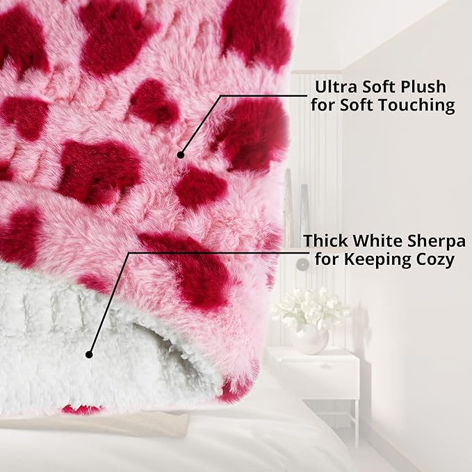 ZXU Sherpa Heating Pad for Back Pain and Cramps Relief Relief, Ultra Soft Cute Heating Pad, 12 Heat Settings, 8 Timer Settings,Stay on Function Hot Heated Pad, Pink Heart Pattern, 12 x 24 Inch
