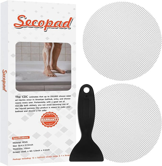 Secopad Original Bathtub Non-Slip Stickers for Tub & Shower Floor, Strong Anti-Slip Shower Stickers with Scraper Ideal for Families with Kids, Adults & Seniors, 24 PCS (Clear)