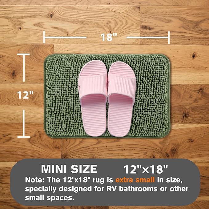 Small Bathroom Rug 12"x18" – Washable and Absorbent Bath Mat, Non Slip, Thick Soft Chenille Bath Rugs for Bathroom, Shower, Sink, Dog mat(Loden Green)