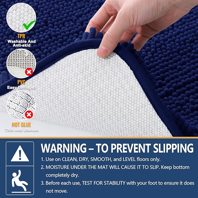 Arotive Bathroom Toilet Rugs U Shaped 24x24, Extra Soft Absorbent Shaggy Chenille Contour Bath Rugs for Toilet, Machine Washable Non-Slip Contoured Bath Mats, Navy