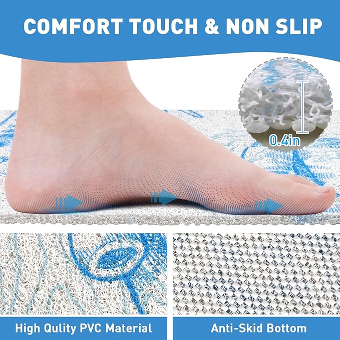Square Shower Mat Non Slip: 36 x 36 Inch Extra Large Shower Mats with Drain Hole in Middle - PVC Loofah Anti Slip Shower Floor Matt for Inside Shower