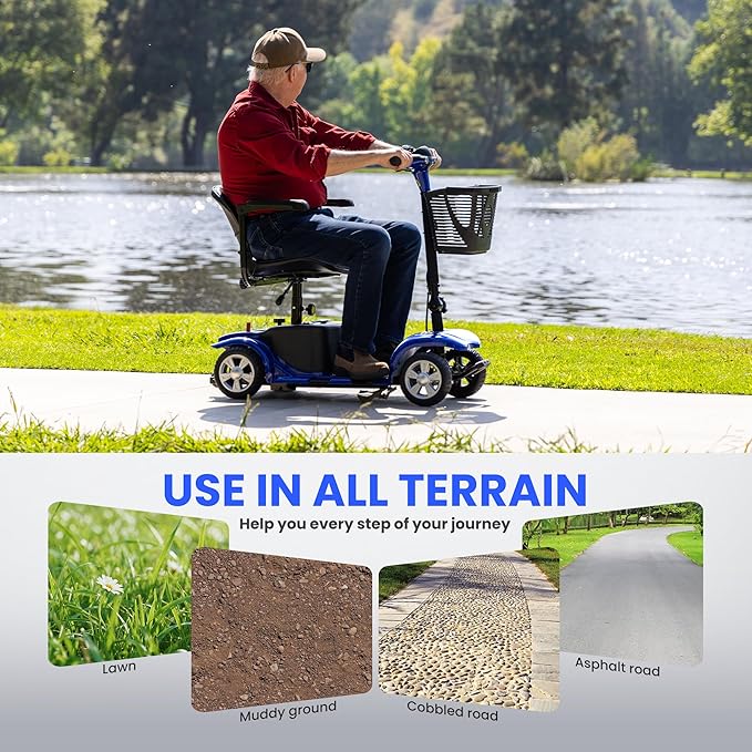 Arshin Mobility Scooter, Electric Foldable Mobility Scooter 300lbs Capacity with Detachable Battery, 15-Miles Powered Mobility Scooters for Seniors & Adults with USB Port, Charger Included (Blue)