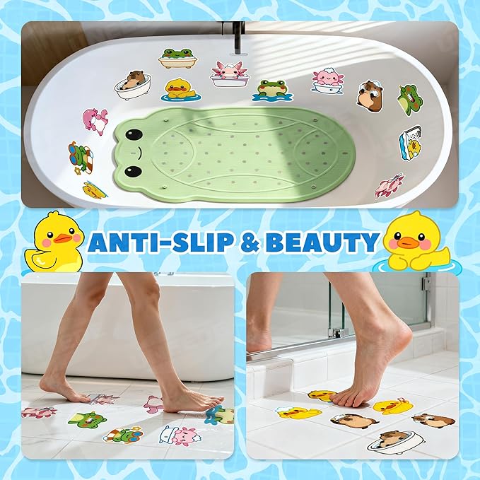 UNEEDE Kids Bathtub Mat with 17PCS Non Slip Bathtub Stickers, Non Slip Shower Mat for Toddlers, Washable Anti Slip Tub Surface, Soft Rubber Mat for Bath tub Shower, Waterproof Bathtub Essentials