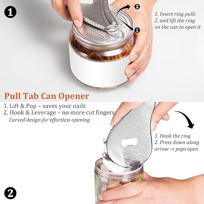 Uinxan Jar Bottle Can Opener for Seniors Arthritis Weak Hands-Easy Twist Off Small Caps (0.6"-2.7"), Pop Top & Pull Tab Seals,Patent Unique Portable Multifunction Gadget for Elderly/Women/Men (Silver)