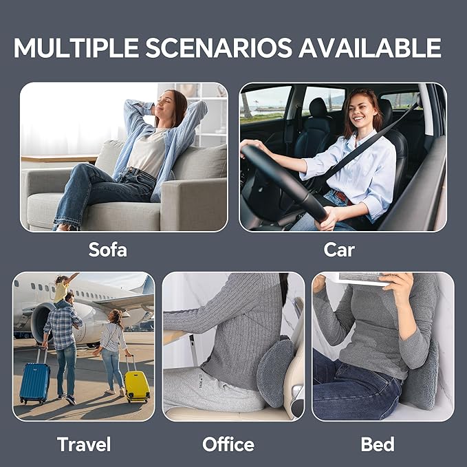 ROYALAY Sherpa Lumbar Support Pillow for Recliner, Memory Foam Back Pillow for Chair, Warm Couch Back Cushions for Elderly with Machine Washable Cover, Lumbar Pad for Car Office Chair, Grey