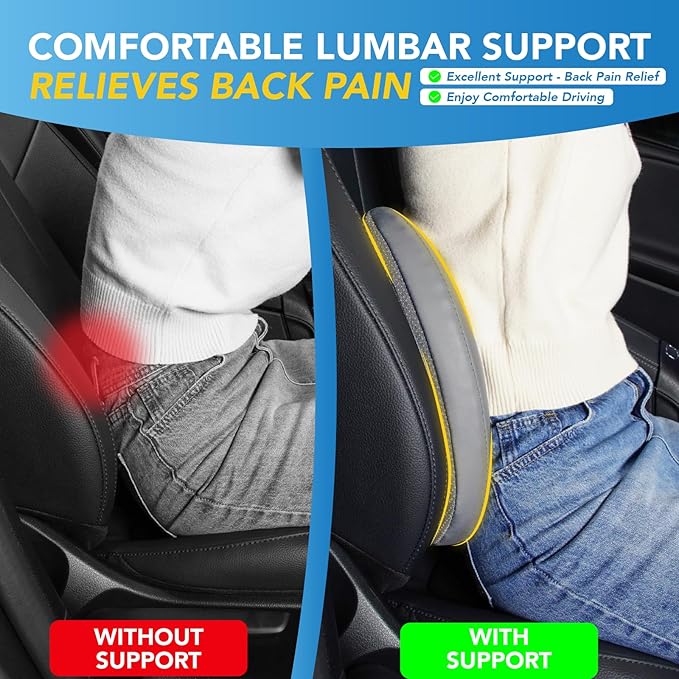 Lofty Aim Lumbar Support Pillow for Car, Memory Foam Lumbar Pillow for Lower Back Pain Relief - Back Cushion for Driving, Chair Support for Car-Office Chair, Wheelchair - Gray