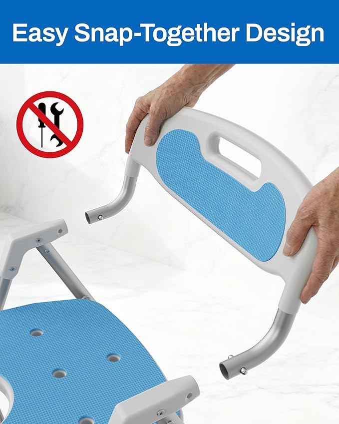 Folding Shower Chair for Inside Shower with Arms and Back, 400 LBS Foldable Bath Seat for Elderly Seniors & Disabled, Heavy Duty Portable Shower Stool with U-Shape Cutout & 6-Level Height (Blue)