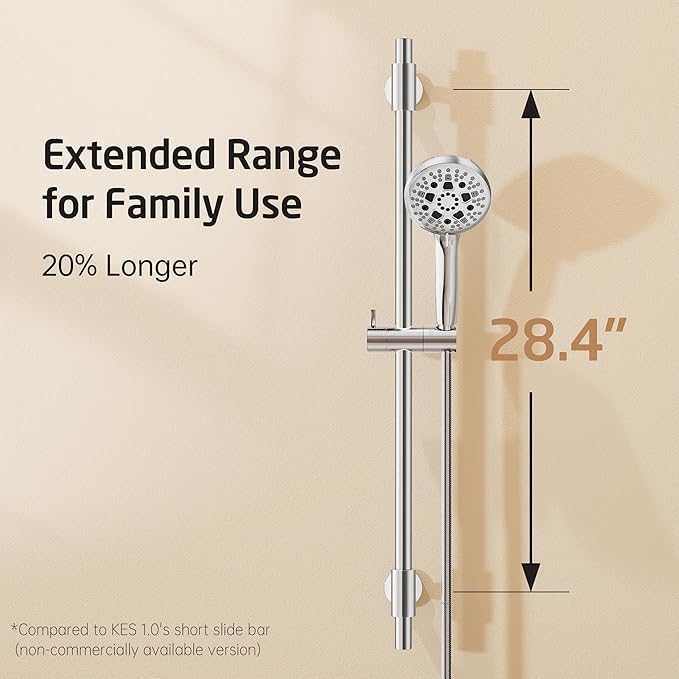 KES 30-Inch Shower Slide Bar with High Pressure 9 Functions Adjustable Handheld Shower Head & 59-Inch Hose, Built-in Power Wash to Clean Tub Tile & Pet, Wall Mount Polished Finish 18/8 Stainless Steel