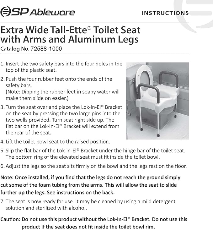 SP Ableware 9155 Tall-Ette Elevated Toilet Seat with Extra Wide Seating Surface and Leg, White