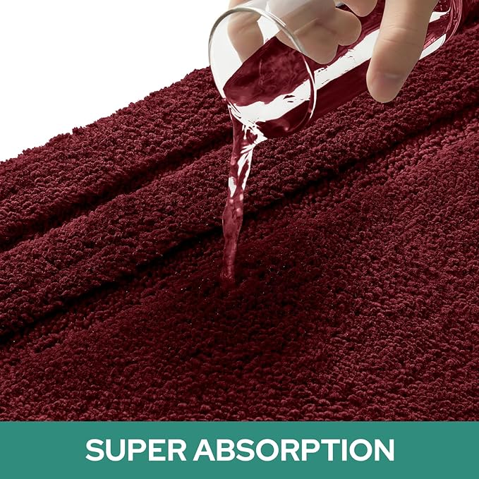 HOMEIDEAS Bathroom Rugs Sets 3 Piece, Super Soft and Absorbent Non Slip Microfiber Toilet Bath Mat with U-Shaped (Burgundy Red)