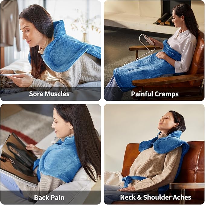 WUGE Mothers Day Gifts for Mom, Heating Pad for Neck Shoulder and Back, Birthday Gift for Women Men, Deeper Pain Relief, Large Weighted Heat Pad, ETL Certified, Blue