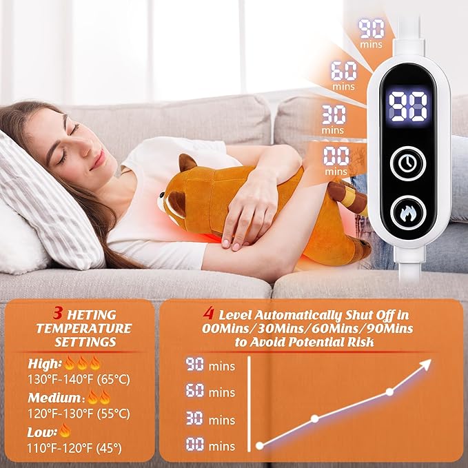 Electric Heating Pad for Period Cramps, Cuddly Cute 14'' Red Panda Plush with a Hot Soft Belly USB Powered, Menstrual Heating Pad Neck Shoulder Pain Relief, Gift for Daughter Wife Period Heating Pad