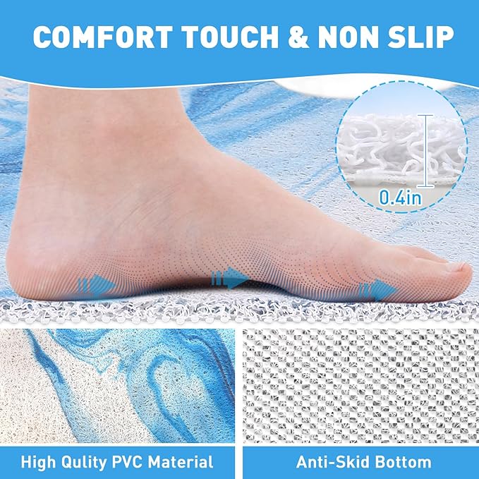 Square Shower Mat Non Slip: 27 x 27 Inch Extra Large Shower Mats with Drain Hole in Middle - PVC Loofah Anti Slip Shower Floor Matt for Inside Shower