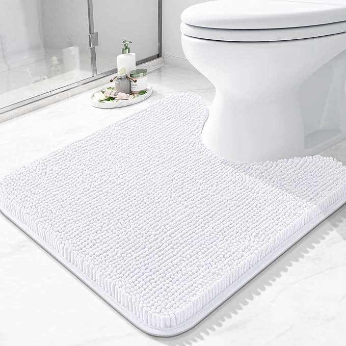 Arotive Bathroom Toilet Rugs U Shaped 20x20, Extra Soft Absorbent Shaggy Chenille Contour Bath Rugs for Toilet, Machine Washable Non-Slip Contoured Bath Mats, White