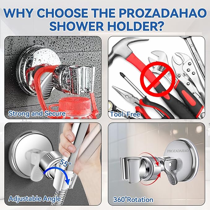 Adjustable Shower Head Holder, Bathroom Suction Cup Bracket for Handheld Showerhead, Removable Wall Mounted Shower Bracket (Silver) (Silver, 1)