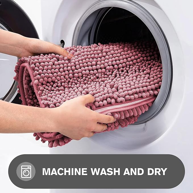 Dusty Rose Bathroom Rugs – Absorbent and Washable Bath Mat, Non-Slip, Thick Soft Chenille Bath Rugs for Bathroom Floor, Shower, Sink - 24" x 36"