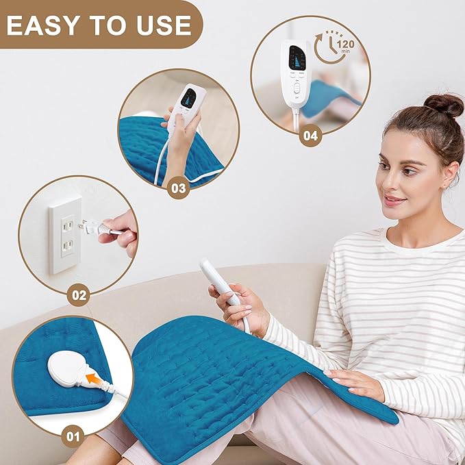 Deepsoon Heating Pad,Electric Heating Pads for Back,Neck,Moist Heating Pad for Abdomen Shoulder Knee Legs,Dry/Moist Heat&Auto Shut Off,Mother's Day Birthday for Men and Women,Blue,24x20 Inch