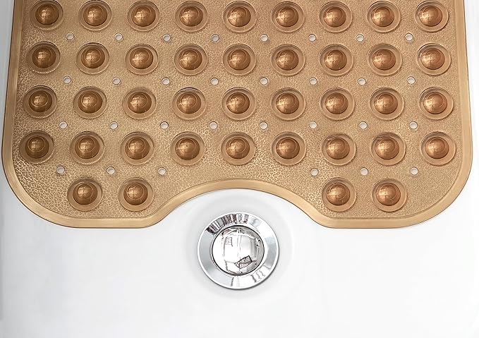 Extra-Long Non-Slip Bathtub & Shower Mat 39”x16” (Smooth/Non-Textured Tubs Only) Safe, Clean, Machine-Washable, Superior Grip&Drainage, Vinyl, Transparent Brown