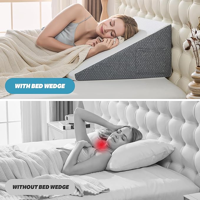Yojoker Wedge Pillow for Sleeping - 10 Inch Triangle Pillow Wedge, Memory Foam Bed Wedge Pillow for Headboard, Sleep Wedges for Snoring, Acid Reflux, Post Surgery Back Pain Relief, Washable Cover