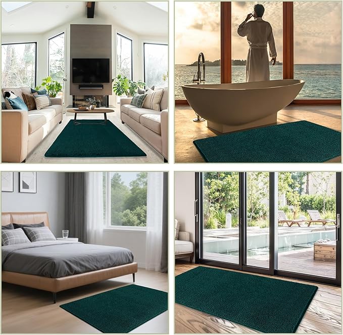 Bathroom Rugs 36 x 60 Inch – Extra Large Bath Mat | Absorbent and Washable Thick Chenille Bath Rugs Non-Slip Runner Rug for Bathroom, Shower, Tub(Dark Teal)