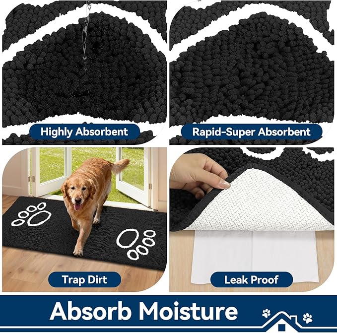Bcoimo Super Absorbent Dog Door Mat, 60"*24" Anti Slip Mat for Muddy Paws, Pet Rugs for Dirty Paws Washable that Absorbs Moisture and Dirt, for Dog Cage and Pet Resting Carpet