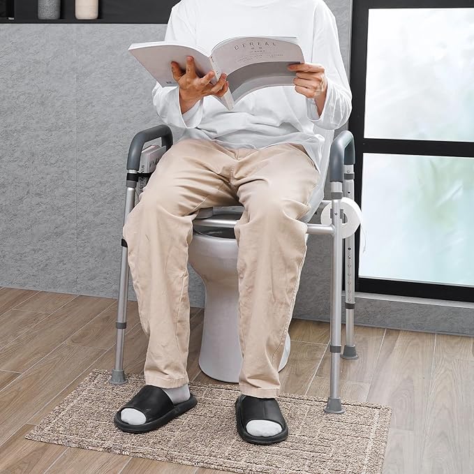 VEVOR Raised Toilet Seat, 7-Position Height Adjustment 19.3" - 25.2", 350lbs Weight Capacity, with Comfort Padded Aluminum Frame, Universal Toilet Seat Riser, for Elderly, Handicap, Pregnant, Medical