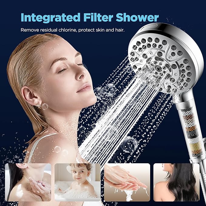 JOMOO Filtered Shower Head with Handheld, 5 Inch High Pressure howerhead with Replaceable Filter Cartridge for Hard Water Remove Chlorine for for Hard Water, 71” Shower Hose for Bathroom