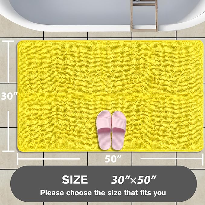Bathroom Rugs 30 x 50 Inch – Extra Large Bath Mat | Absorbent and Washable Thick Chenille Bath Rugs Non-Slip Runner Rug for Bathroom, Shower, Tub(Yellow)