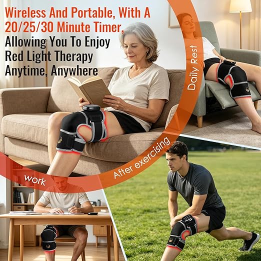 Seenew Red Light Therapy Knee Brace with Vibration Massage, Heated Knee Massager with Rechargeable Controller, 660nm & 850nm Red Light Therapy Heated Device for Knee, Elbow, Shoulder (Black-Grey)