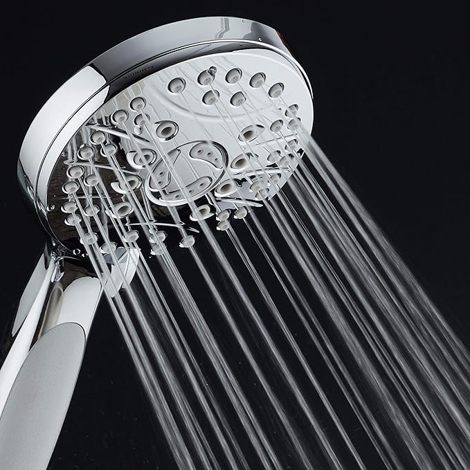 for California - High Pressure 6-setting Luxury Handheld Showerhead, Extra Long 6 Ft Stainless Steel Hose, Anti Clog Jets, Anti Slip Grip, Top US Brand, Extra Wall Bracket - Chrome Finish