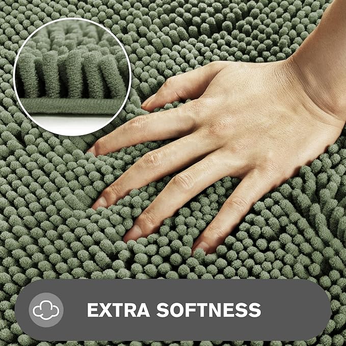 Small Bathroom Rug 12"x18" – Washable and Absorbent Bath Mat, Non Slip, Thick Soft Chenille Bath Rugs for Bathroom, Shower, Sink, Dog mat(Loden Green)