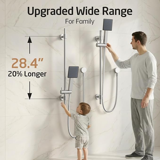 KES 30-Inch All-Metal Shower Slide Bar with Handheld Shower Head & Supply Elbow, Built-In Power Wash & Patented Auto-Reset, Adjustable Brackets Cover Existing Hole, 18/8 Stainless Steel, Brushed Steel