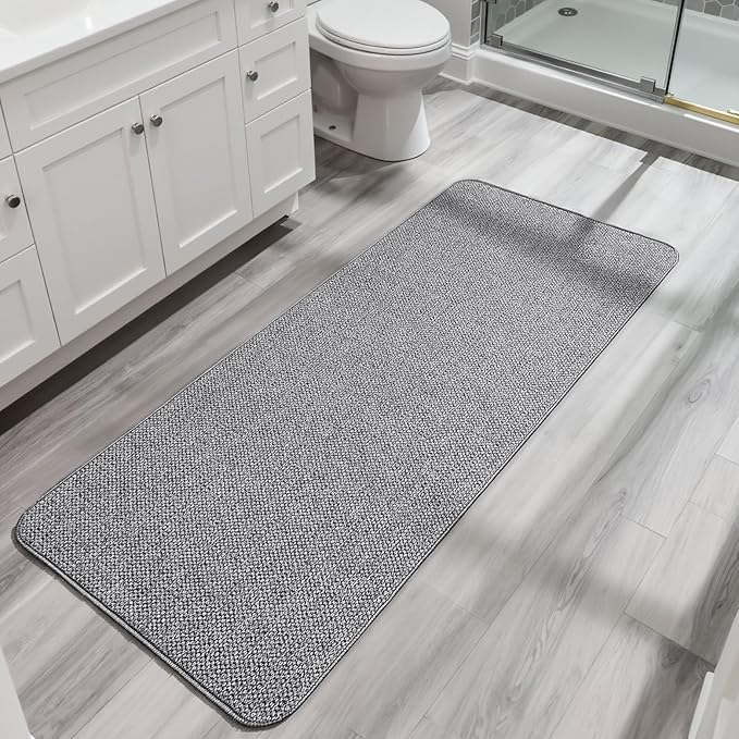Bosap Bath Mat,Ultra Thin Bathroom Runner Rugs,Large Bath Mats for Bathroom,Quick Dry,Non-Slip,Machine Washable,Low Pile,Bath Rug,Shower Outside,Sink,Home Decor Accessories.Grey,3'x4'(36x48inch)