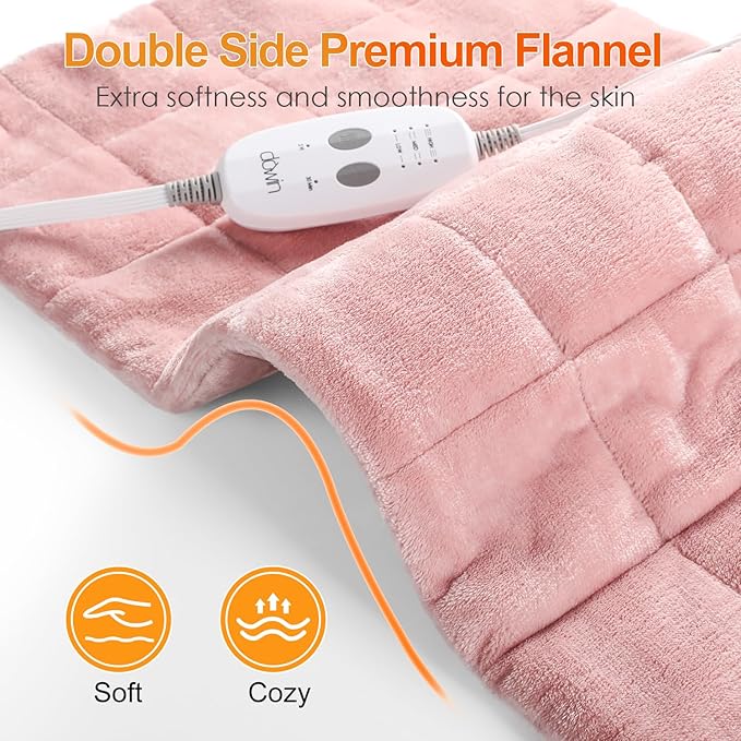 Massaging Heating Pad for Back Pain Relief,12"x24" Weighted Heating Pads for Neck/Shoulder/Leg with Massager 2.86Lbs,3 Heat Levels,3 Vibration Settings,(Pink)