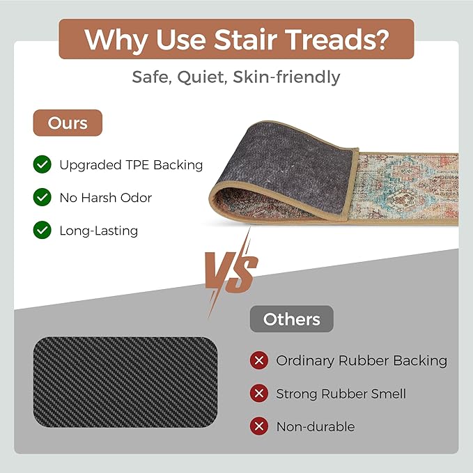 sarben Carpet Stair Treads Non Slip 15PCS, 8" X 30" Edging Stair Runner for Wooden Steps Indoor, Resistant Stair Rugs with Reusable TPE Adhesive Backing, Residue Mat for Elders, Pets, Cedarwood/Sage