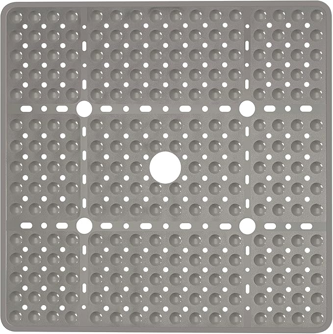 Large Square Shower Mat 27 x 27 Inch Clear Gray, Non Slip Shower Bathtub Mats for Inside Shower with Big Suction Cups Drain Holes, Anti Slip Bathroom Floor Stall Mats, Easy Clean, BPA-Free