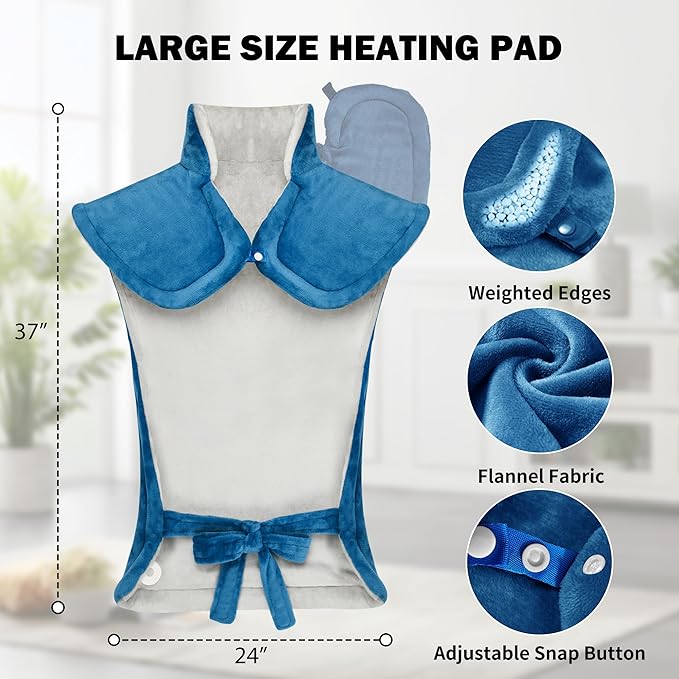 WUGE Mothers Day Gifts for Mom, Heating Pad for Neck Shoulder and Back, Birthday Gift for Women Men, Deeper Pain Relief, Large Weighted Heat Pad, ETL Certified, Blue