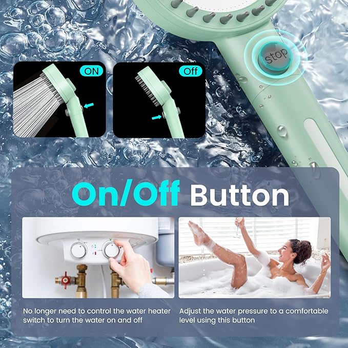 PWERAN Filtered Shower Head with Handheld, High Pressure 4 Spray Mode Showerhead with Filters, Water Softener Beads for Hard Water with ON/OFF Switch for Pets - Remove Chlorine (Green, 5 Inch Panel)