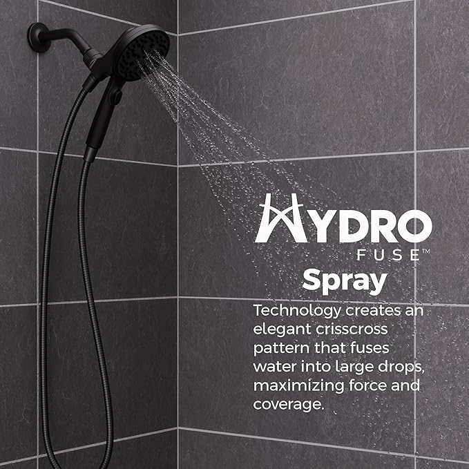 Pfister HydroFuse Handheld Shower Head, Hose Included, Magnetic Docking, 6-Function, 2.5 GPM, Spot Defense Matte Black Finish, 016HFM01SDB