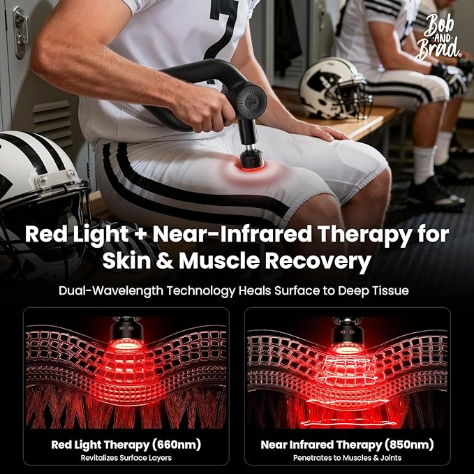 BOB AND BRAD D6 Ultra Massage Gun with Infrared Light, Deep Tissue Percussion with 16mm Amplitude, Professional Muscle Massager for Athletes, Electric Handheld Massager