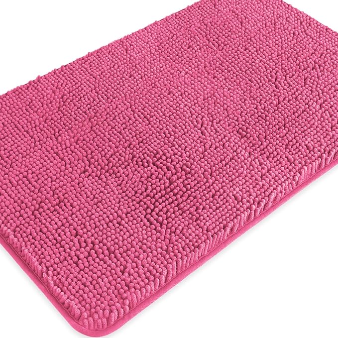 Hot Pink Bathroom Rugs – Absorbent and Washable Bath Mat, Non-Slip, Thick Soft Chenille Bath Rugs for Bathroom Floor, Shower, Sink - 20" x 32"