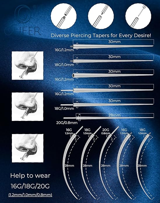 OUFER Piercing Ball Grabber, 16G 18G Flat Back Earrings Piercing Guide needle Tool, Surgical Steel Internally Threaded Push Pin External Thread Assistant Body Piercing Kit for Ear Nose Lip Tool