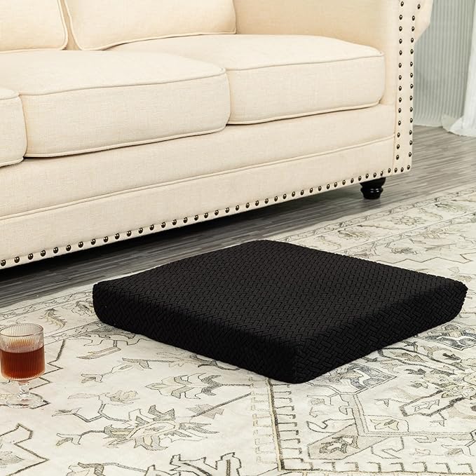 Recliner Cushions for Long Sitting Foam Seat Cushion Soft Tufted Layer for Elderly Seniors, Recliner Chair, Floor Pillow, Office Chair, Car, No Pressure on Thighs, 20X20X3 Inch - Knitted Black