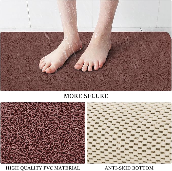LuxStep Shower Mat Bathtub Mat,40x24 inch, Non-Slip Bath Mat with Drain, Quick Drying PVC Loofah Bathmat for Tub,Shower,Bathroom,Reddish Brown