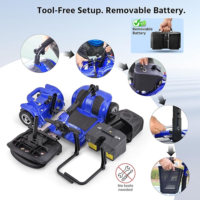 Mobility Scooter for Adults, Senior, 4 Wheels Electric Powered Chargeable Device for Travel, Lightweight Mobility Scooter, with LED Headlights and Basket, Charger Included