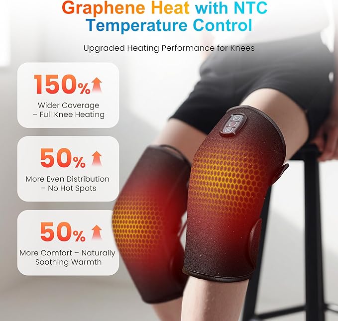 COMFIER Heated Knee Massager with Heat & Vibration, Graphene Knee Heating Pad Wrap, Adjustable Wearable Knee Brace,Electric Knee Warmer for Men Women Seniors
