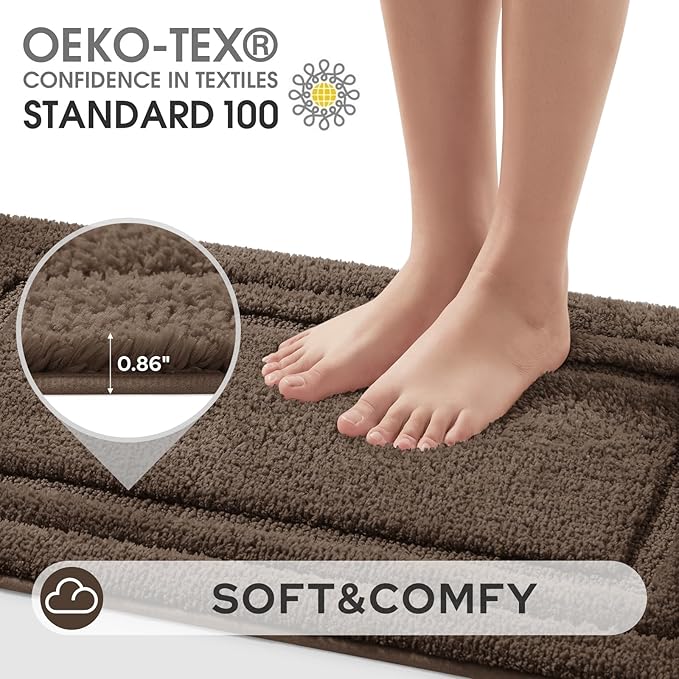 HOMEIDEAS Bathroom Rugs Sets 3 Piece, Microfiber Shaggy Bath Mat Set, Non-Slip Ultra Soft Carpet Mats, Large Rugs with U-Shaped Toilet for Bathroom, Tub, Shower, Brown