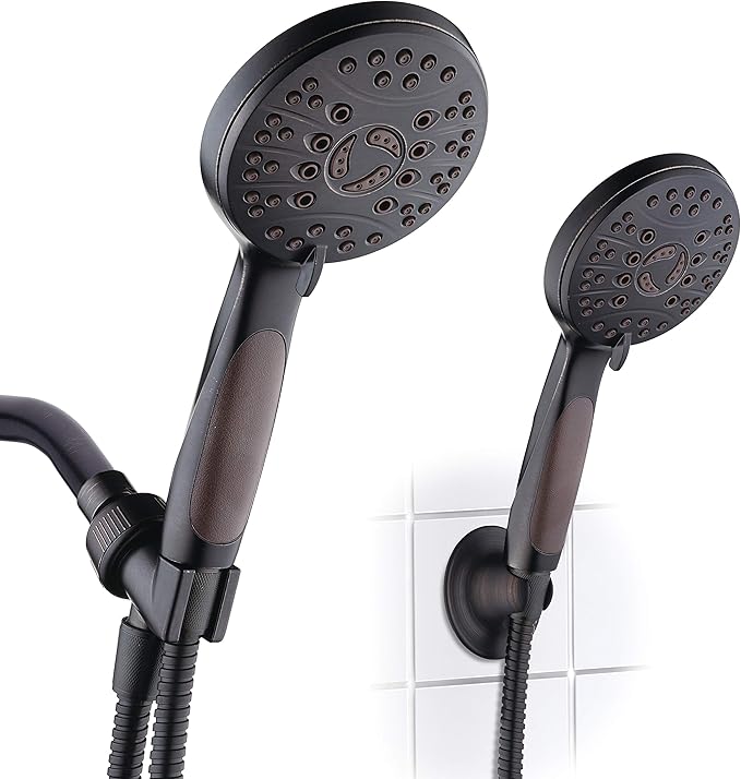 for California - High Pressure 6-setting Luxury Handheld Shower Head, 6 Ft Stainless Steel Hose, Anti Clog Jets, Anti Slip Grip, Top US Brand, Extra Wall Bracket - Brushed Nickel Finish