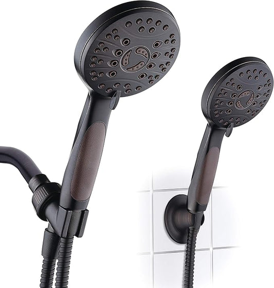 for California - High Pressure 6-setting Luxury Handheld Shower Head, 6 Ft Stainless Steel Hose, Anti Clog Jets, Anti Slip Grip, Top US Brand, Extra Wall Bracket - Brushed Nickel Finish